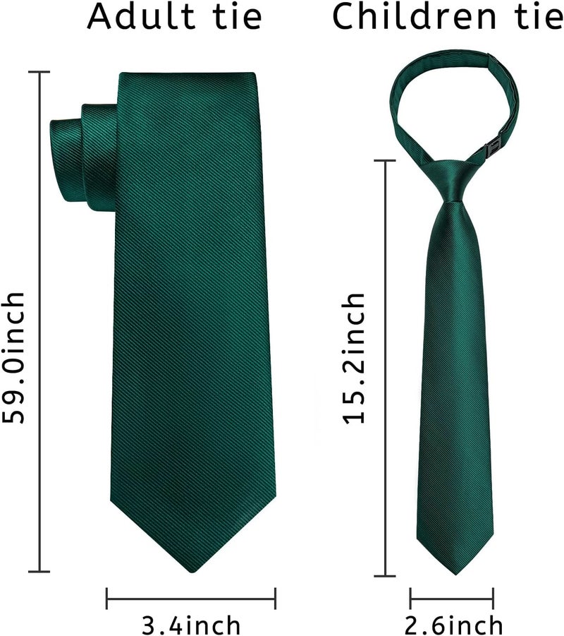 DiBanGu 2PCS Set for Father and Son Tie Silk Mens and Boys Adjustable Necktie & Pocket Square Cufflinks Kids Pre-tied Necktie - Image 4